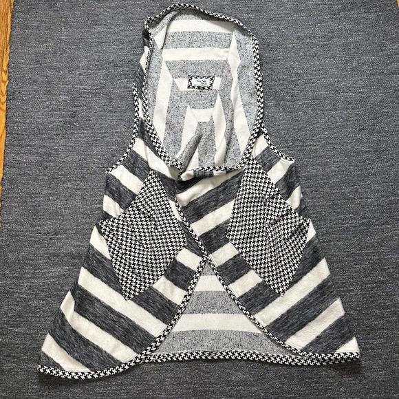 Dem Two Hands Vest Women One Size Gray White Shawl Stripe Artsy Art to Wear Wool - Picture 1 of 11